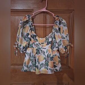 Lemon Puff Sleeve Top - Multicolor By English Factory Sz Medium